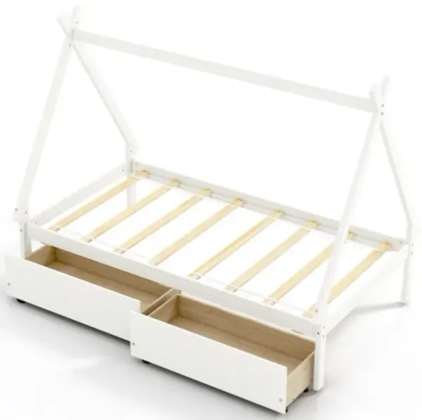 Hivvago Twin Size Wooden Tent Platform House Bed with 2 Drawers