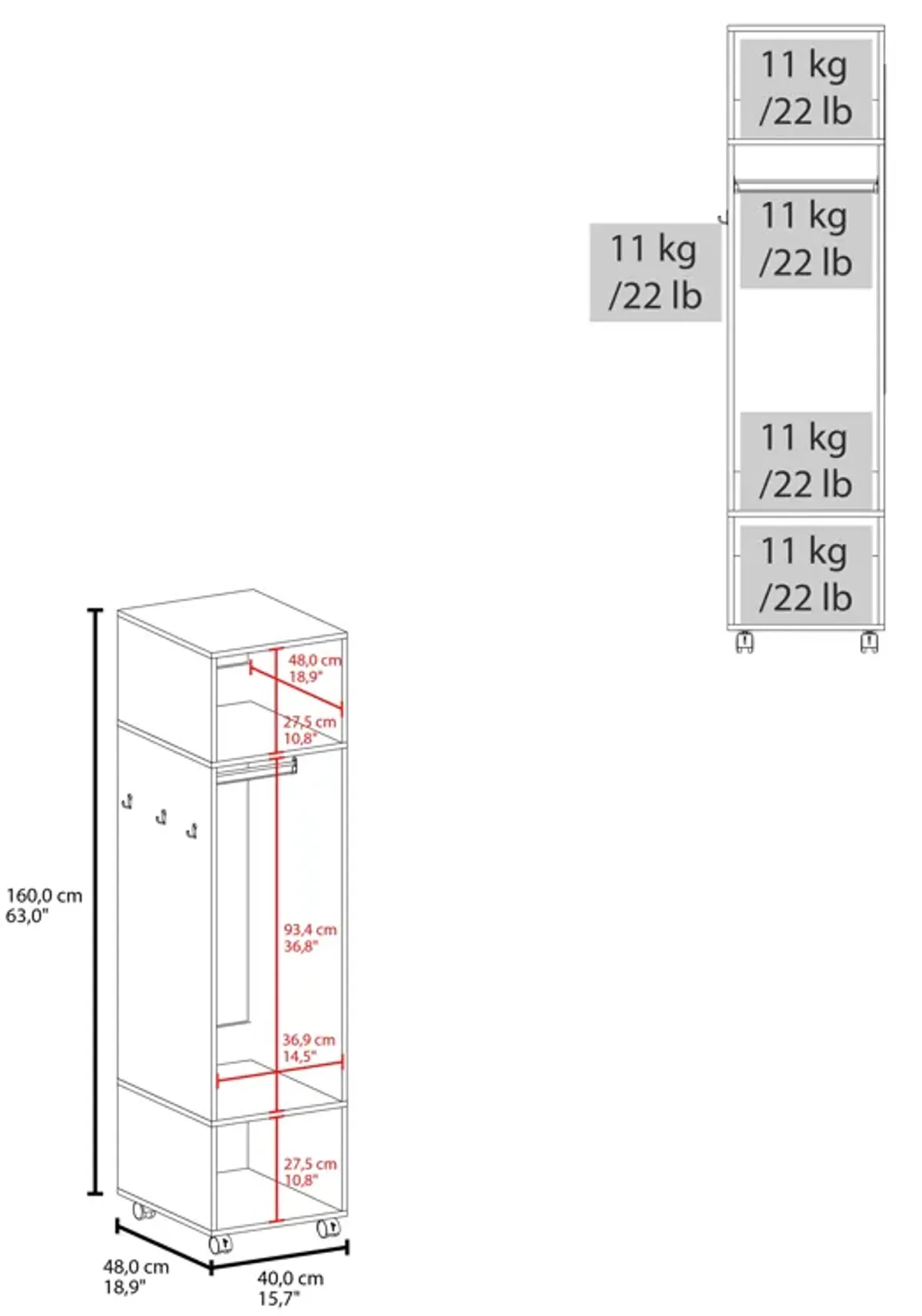 Ambler Armoire 62.9"H, with 1 Door, 3 Shelves, and Full-Length Mirror, White