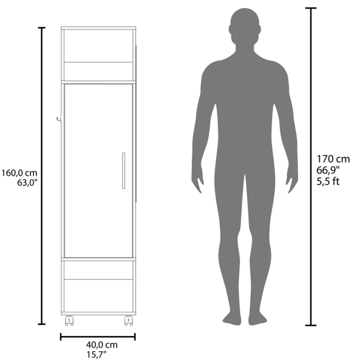 Ambler Armoire 62.9"H, with 1 Door, 3 Shelves, and Full-Length Mirror, White