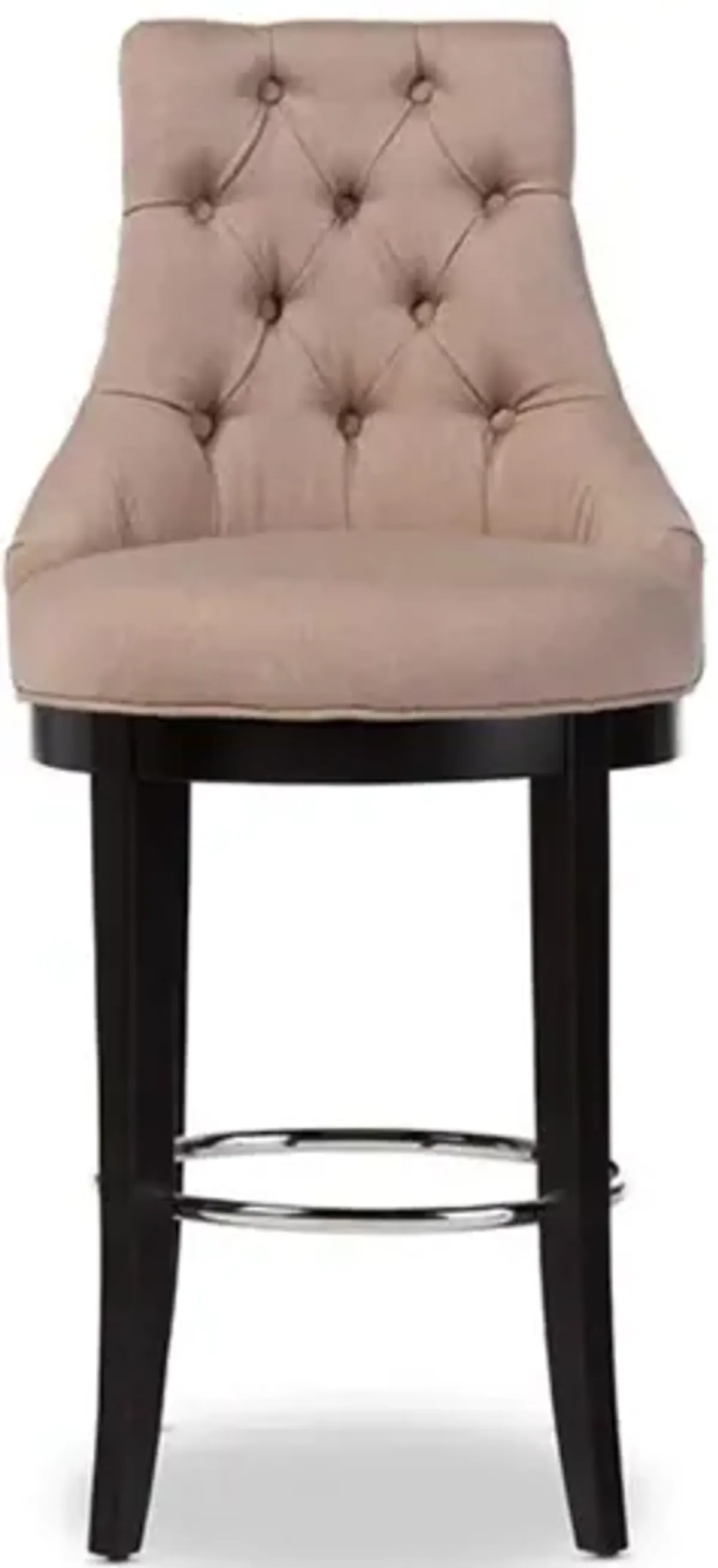 Button-tufted Beige Fabric Upholstered Bar Stool with Metal Footrest