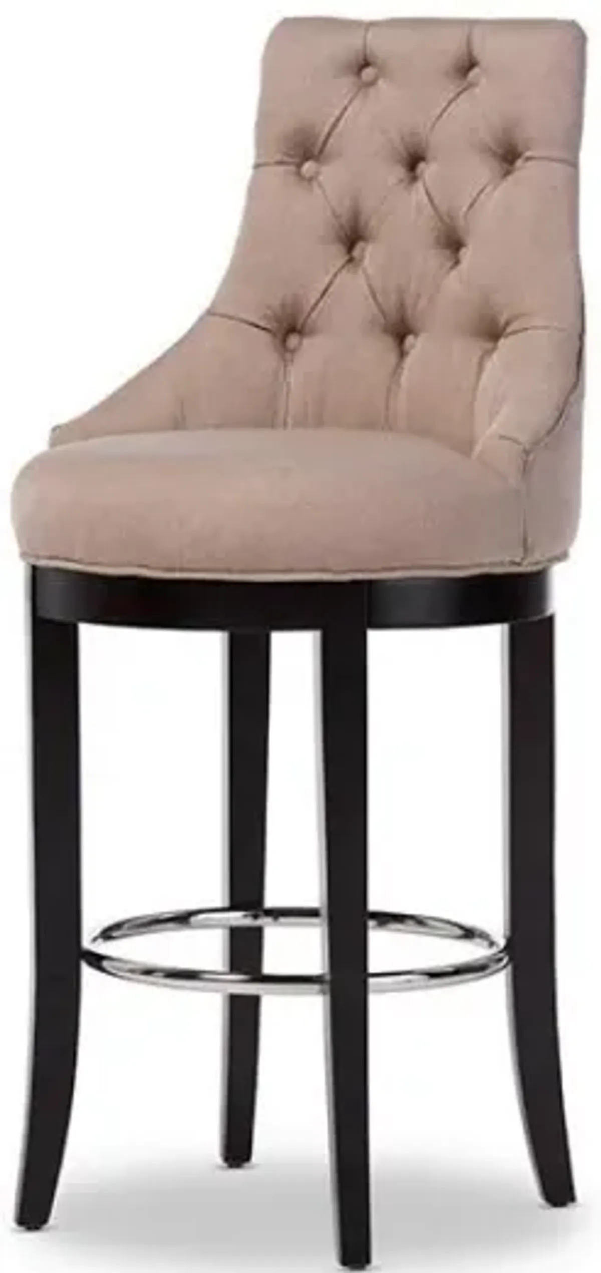 Button-tufted Beige Fabric Upholstered Bar Stool with Metal Footrest