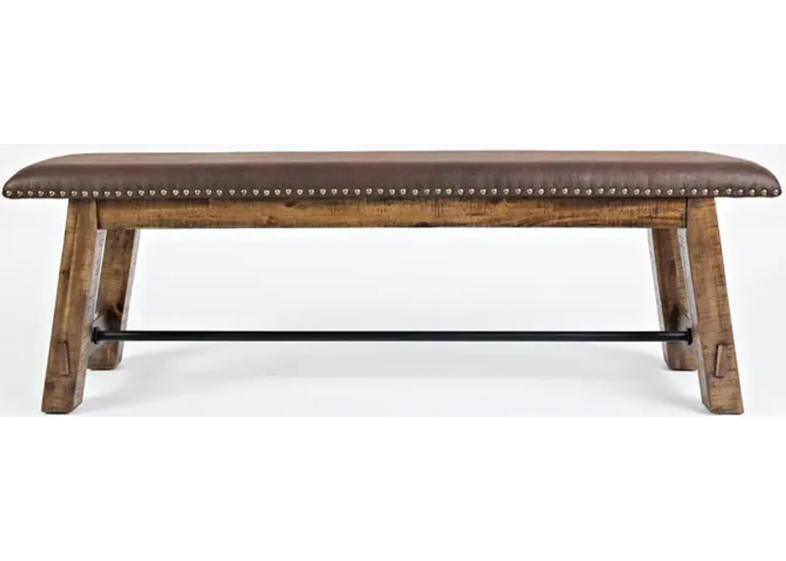 Jofran Distressed Industrial 56 Distressed Wood Bench with Upholstered Seat