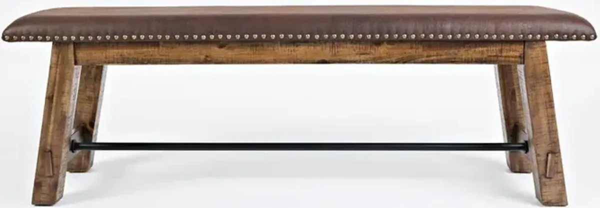 Jofran Distressed Industrial 56 Distressed Wood Bench with Upholstered Seat