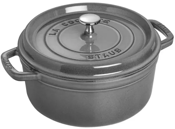 Staub Cast Iron Round Cocotte, Dutch Oven, 4-quart, serves 3-4, Made in France, Cherry