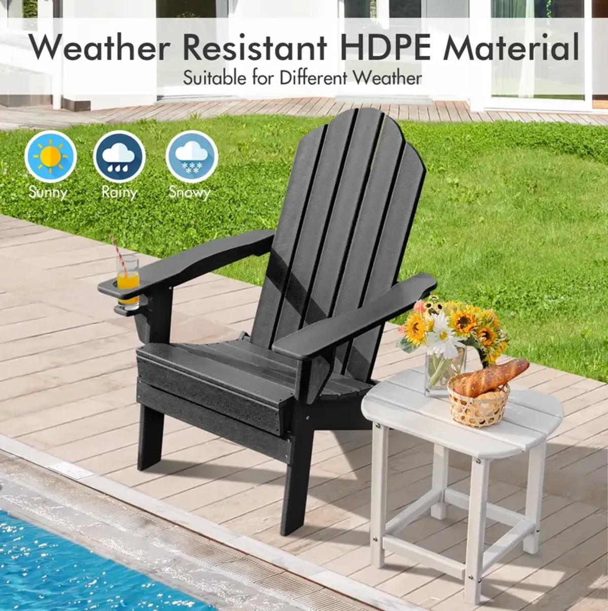 Foldable Weather Resistant Patio Chair with Built-in Cup Holder