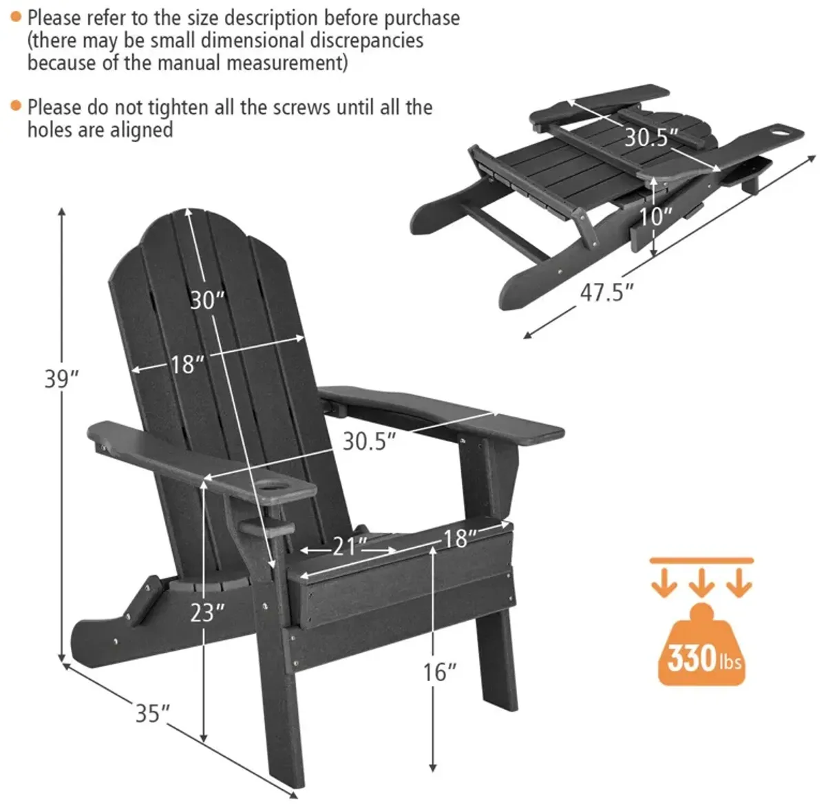 Foldable Weather Resistant Patio Chair with Built-in Cup Holder