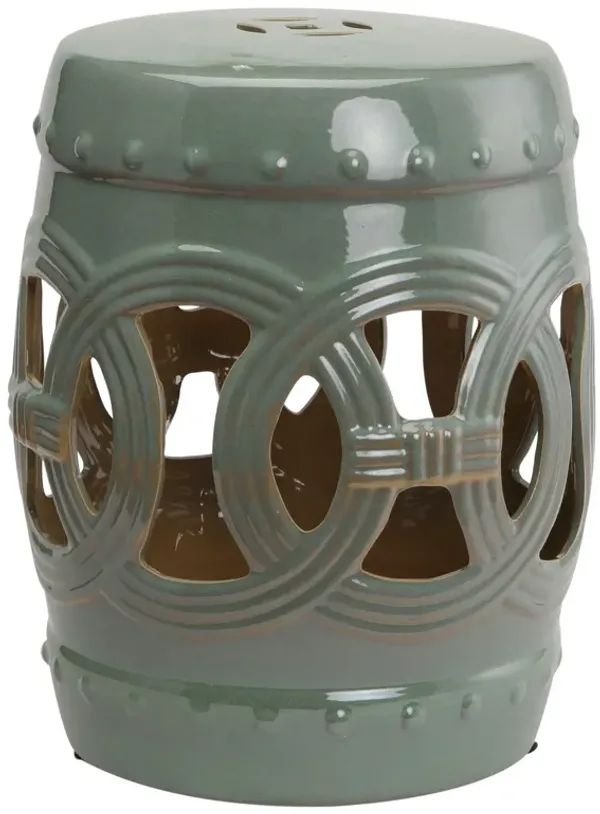 Outsunny 14" x 17" Ceramic Garden Stool with Double-Coin Knotted Ring Design & Strong Glazed Material, Decorative End Table, Home Collection, Green