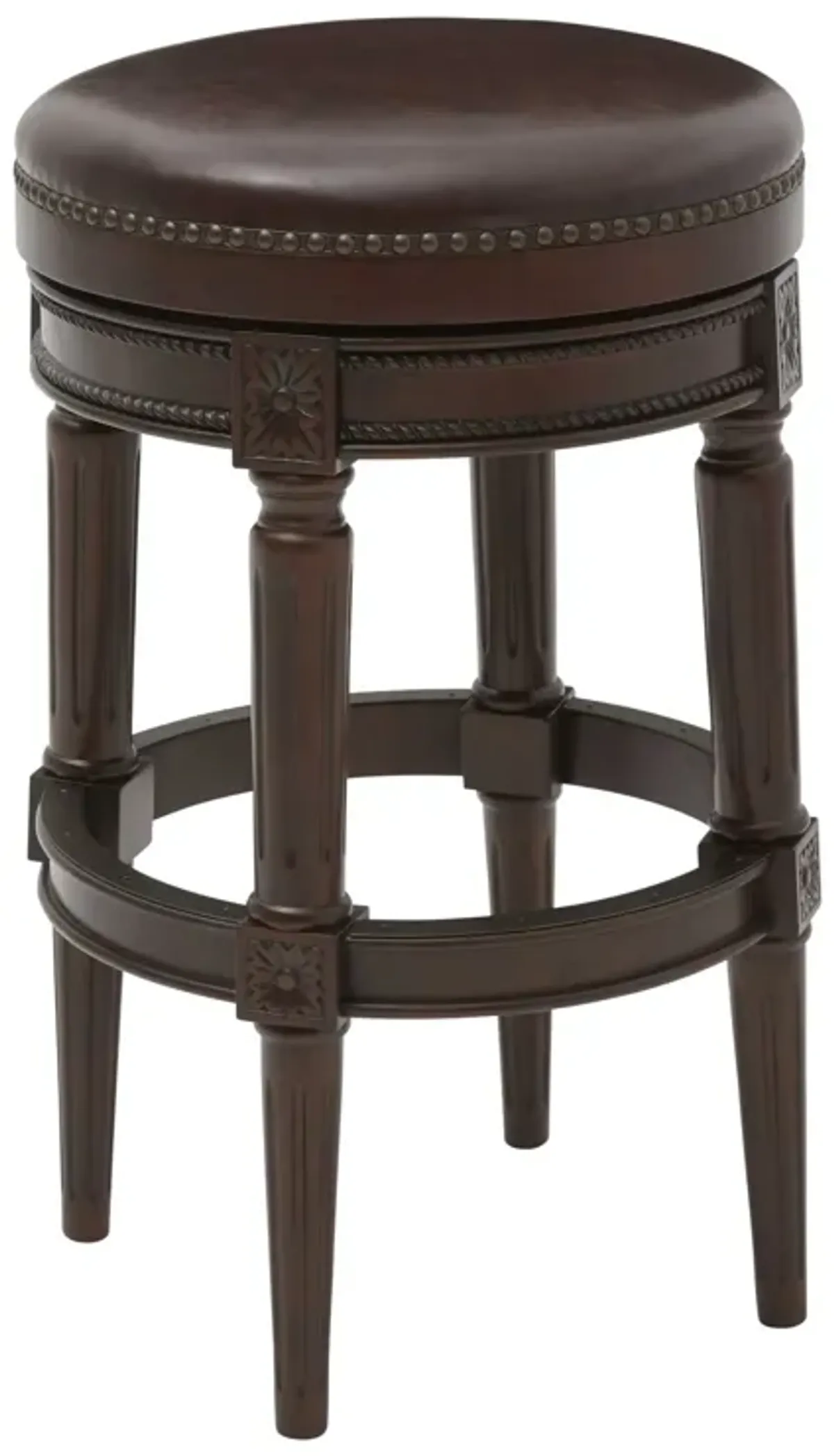Distressed Walnut Finished Bar Height Round  Stool