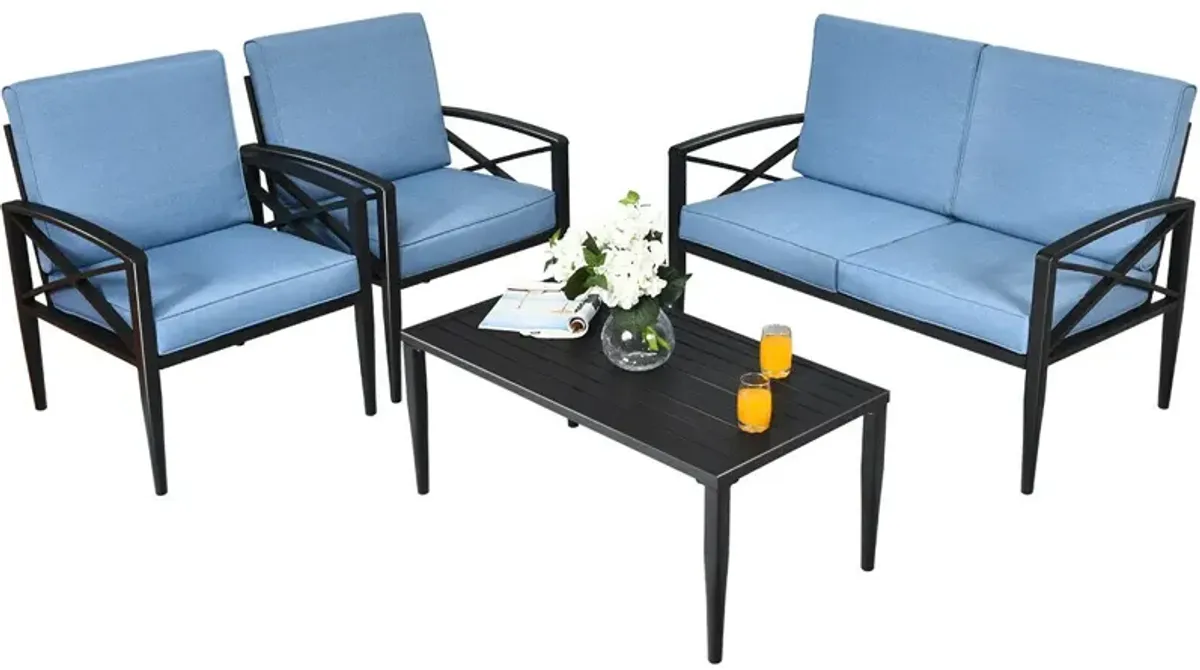 4 Pieces Patio Furniture Set Aluminum Frame Cushioned Sofa