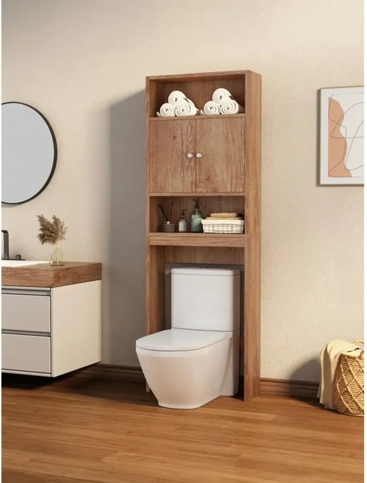 Home Bathroom Shelf Over-The-Toilet, Bathroom Spacesaver, Bathroom, Toilet Storage Cabinet, Wood