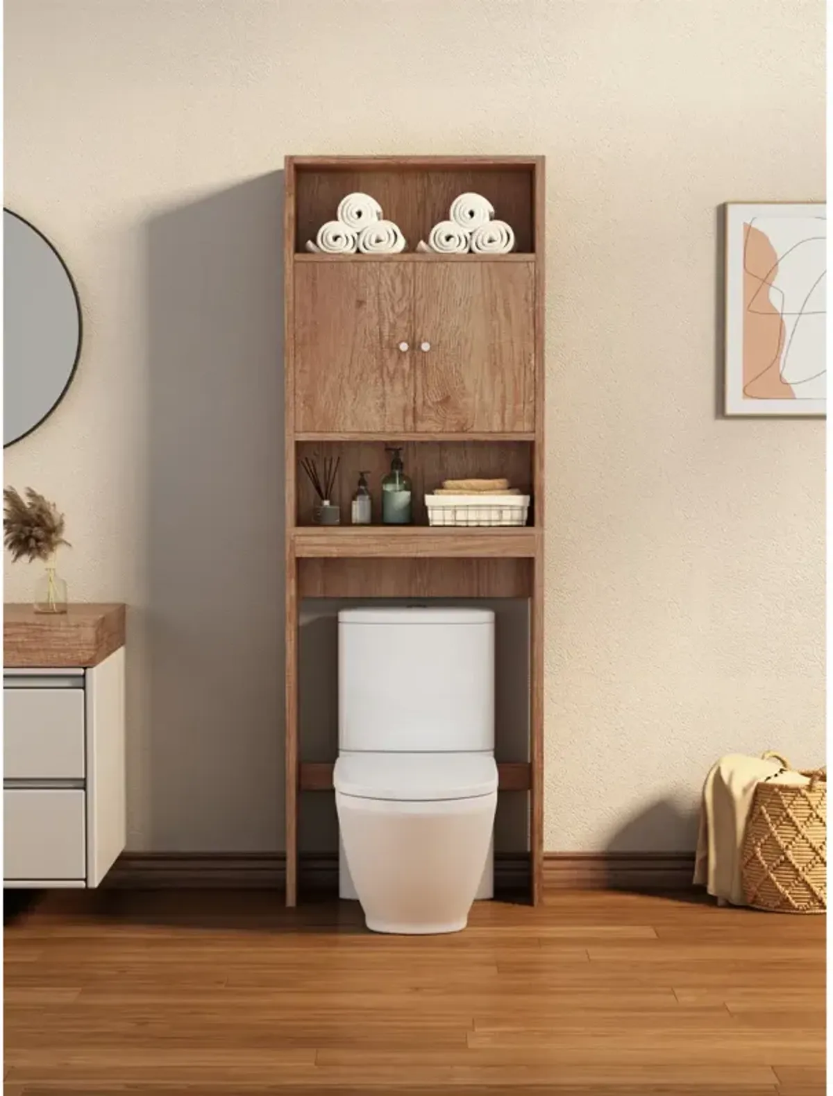 Home Bathroom Shelf Over-The-Toilet, Bathroom Spacesaver, Bathroom, Toilet Storage Cabinet, Wood