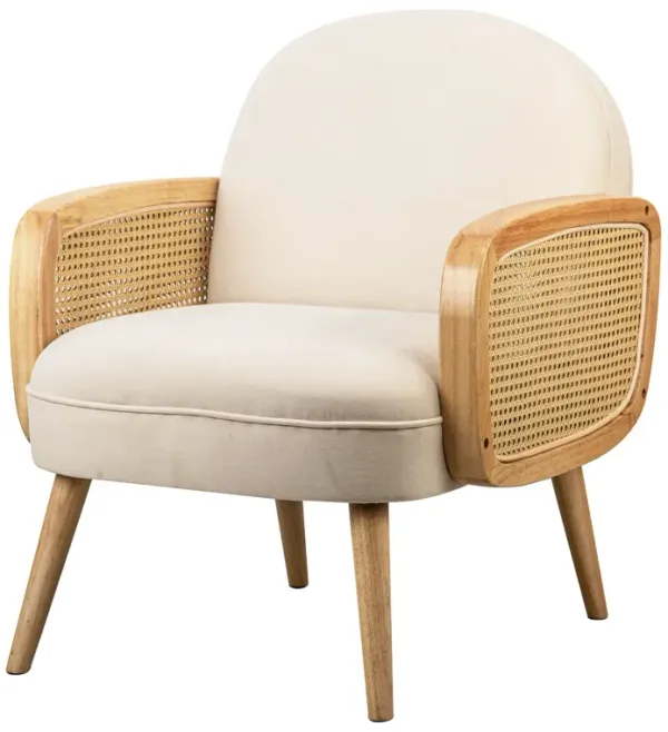 Scandinavian Lounge Armchair with Wooden Frame and Caning