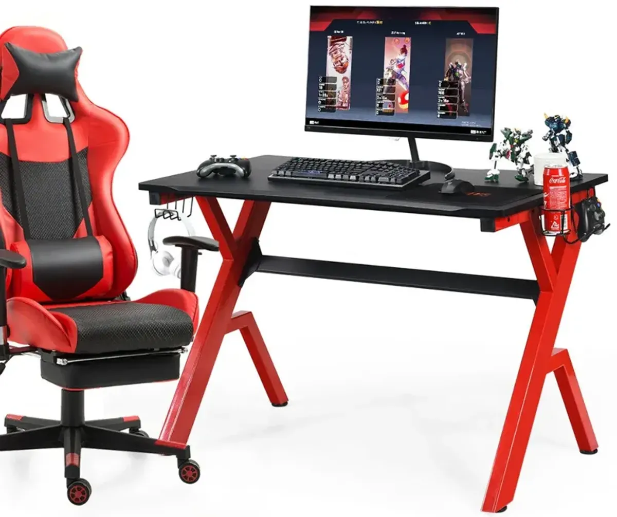 Ergonomic Gaming Desk with Carbon Fiber Surface and R-Shape Steel Frame