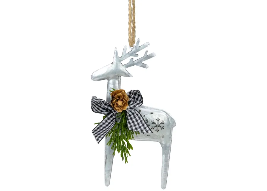 6.25" Reindeer with Black Gingham Bow Christmas Ornament