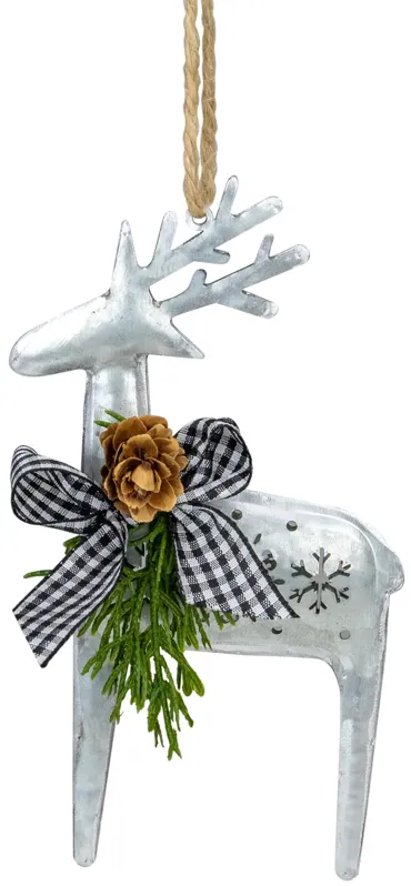 6.25" Reindeer with Black Gingham Bow Christmas Ornament