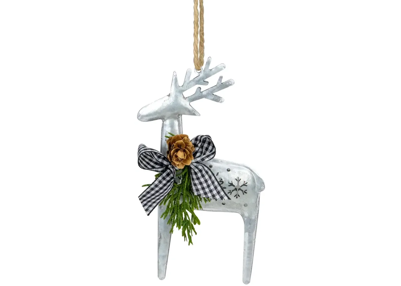 6.25" Reindeer with Black Gingham Bow Christmas Ornament