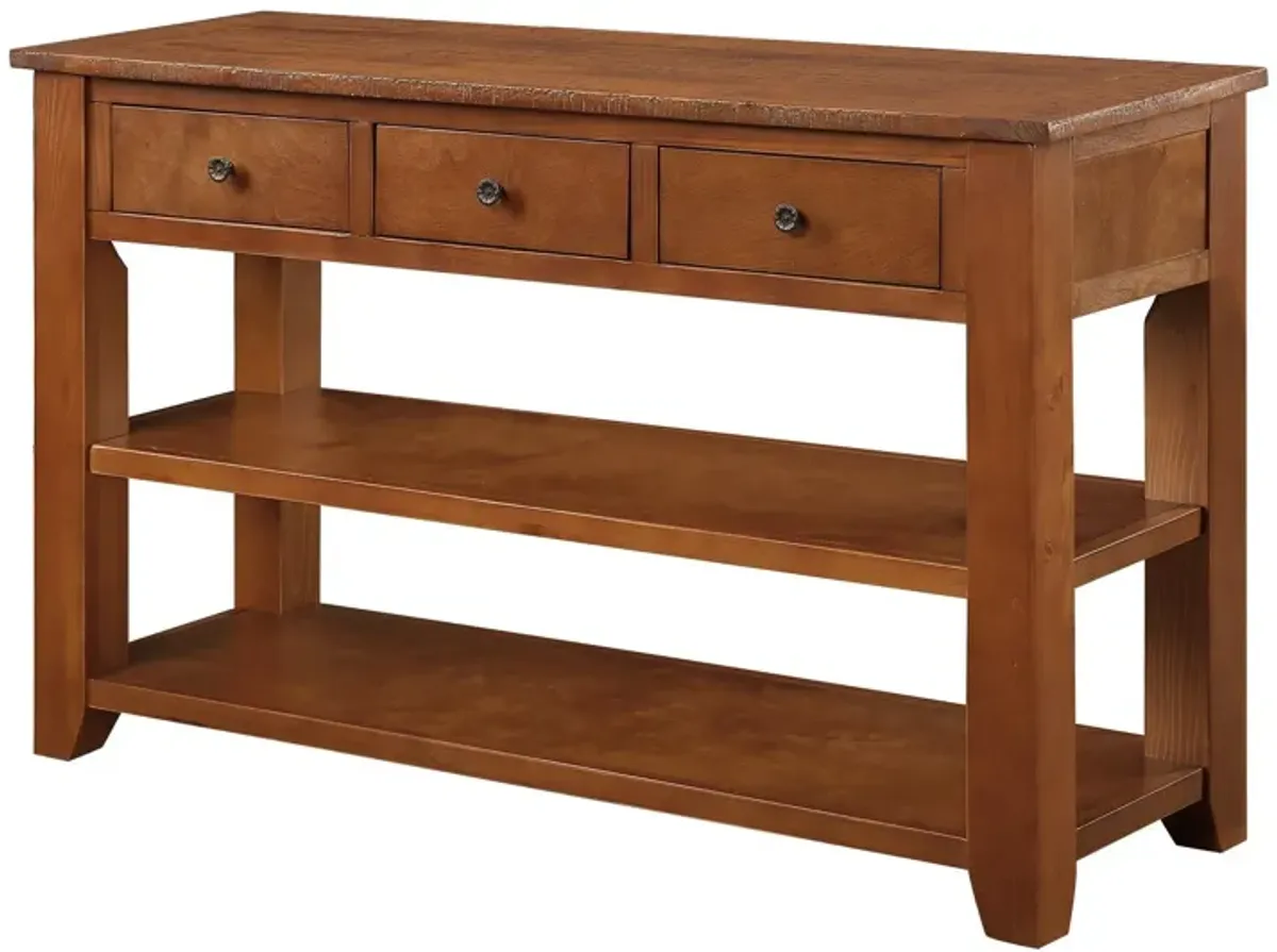 Gewnee 48" Solid Pine Wood Console Table with Storage Drawers, Brown