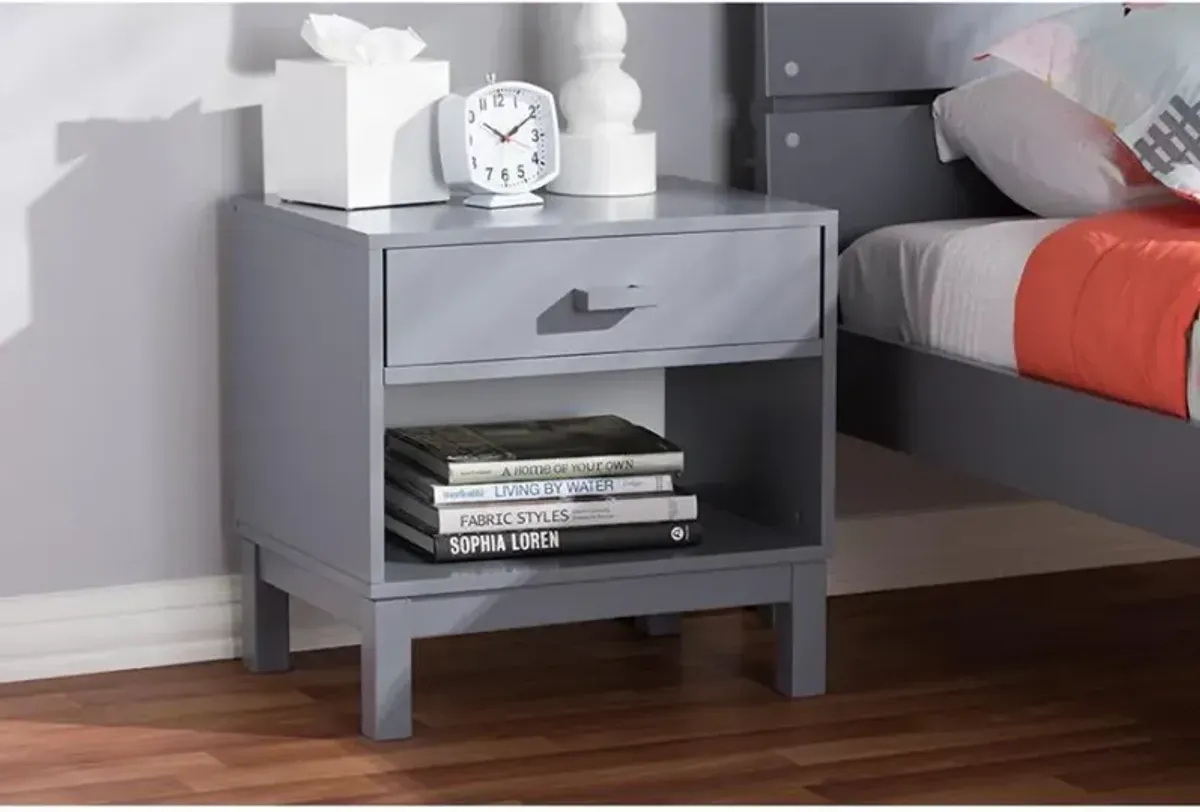 Baxton Studio Deirdre Modern and Contemporary Grey Wood 1-Drawer Nightstand