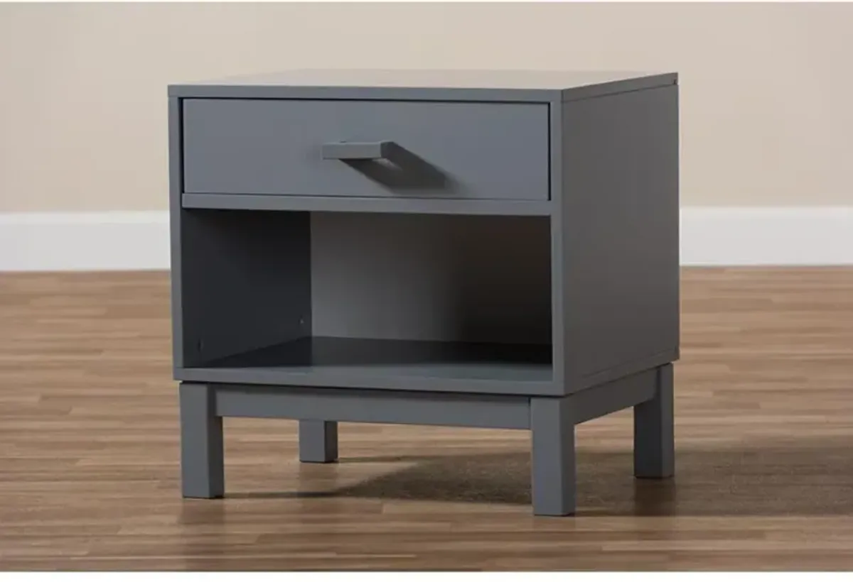 Baxton Studio Deirdre Modern and Contemporary Grey Wood 1-Drawer Nightstand