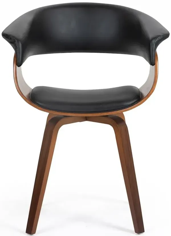 Glamour Home Beale Black Faux Leather Dining Chair with Walnut Wood Accent Legs