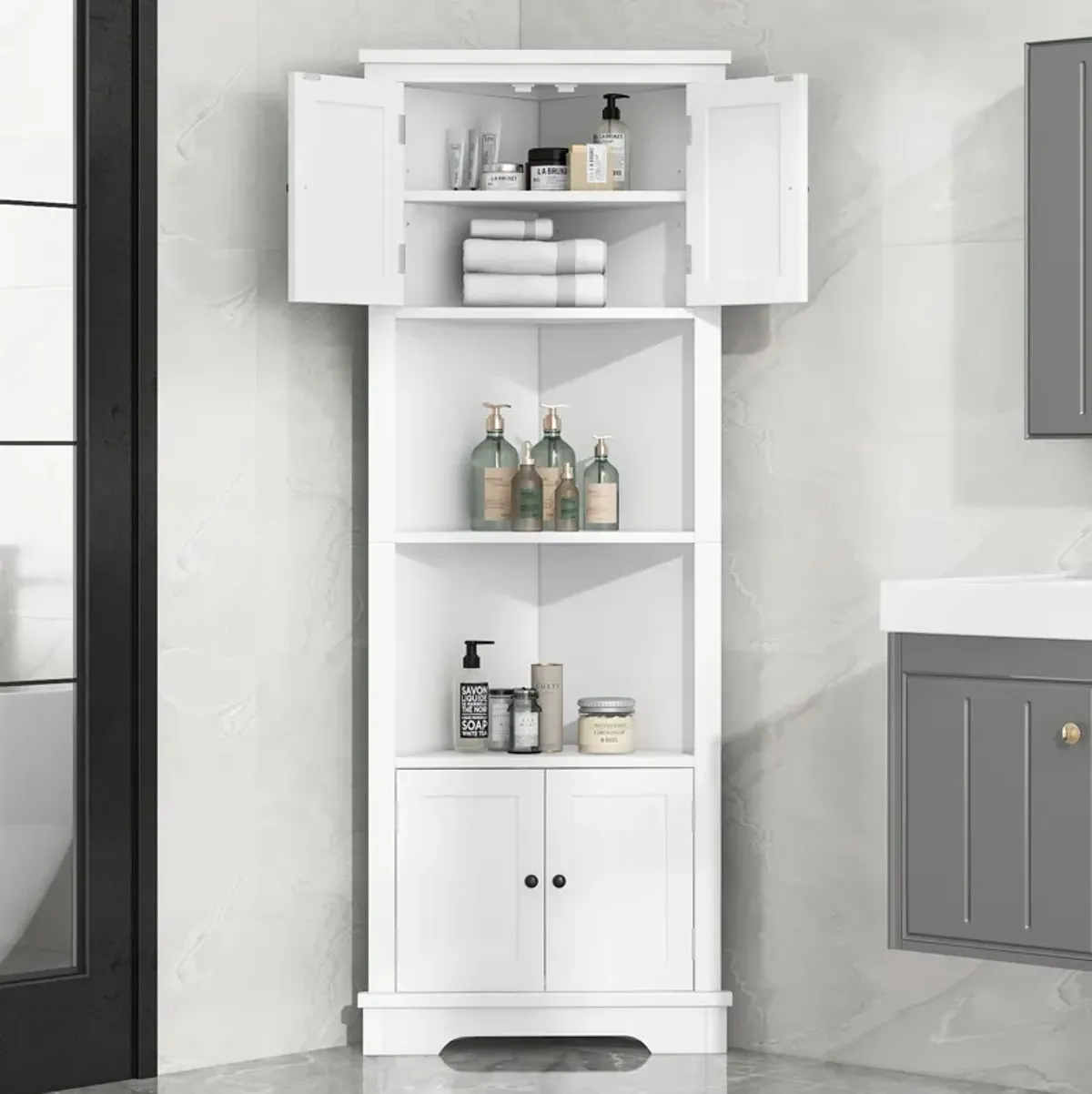 Merax Modern Tall White Bathroom Storage Cabinet