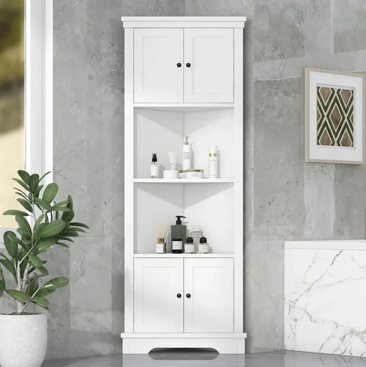 Merax Modern Tall White Bathroom Storage Cabinet