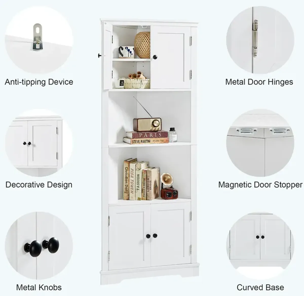 Merax Modern Tall White Bathroom Storage Cabinet