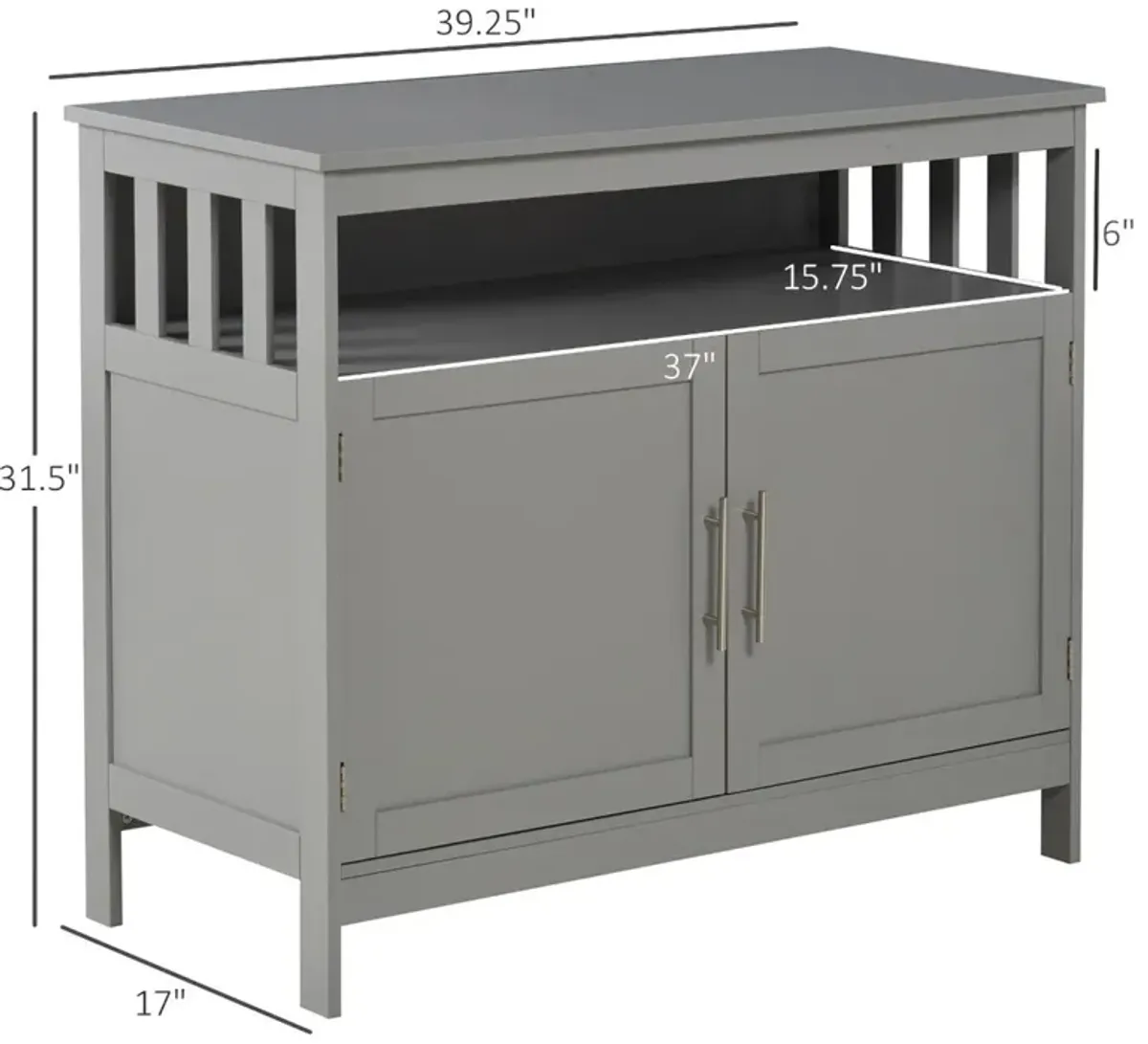 Gray Kitchen Organizer: Wooden Buffet Console with Cabinet and Shelf