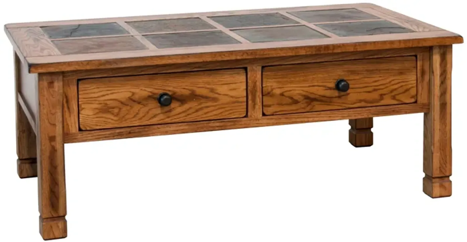 Marv Coffee Table, 2 Drawers, 49 Inch Rectangular w Brown Slate Inlay - Benzara