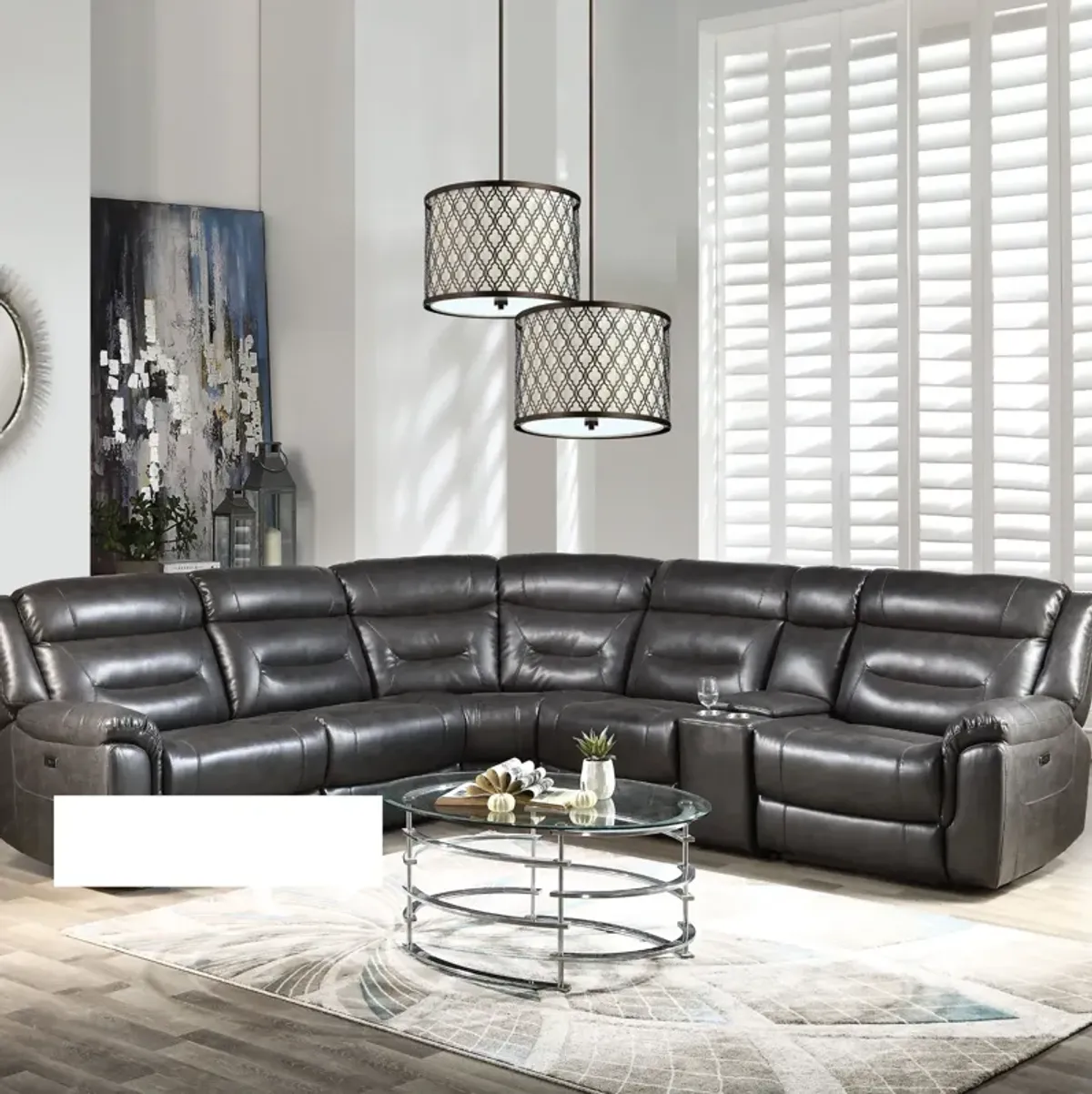 Leather-Aire Sectional Reclining Sofa Power Motion