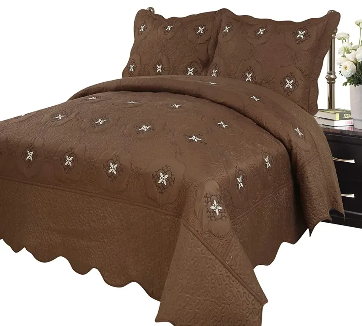 MarCielo 3 Piece Quilted Embroidery Quilts Bedspreads Set Emma