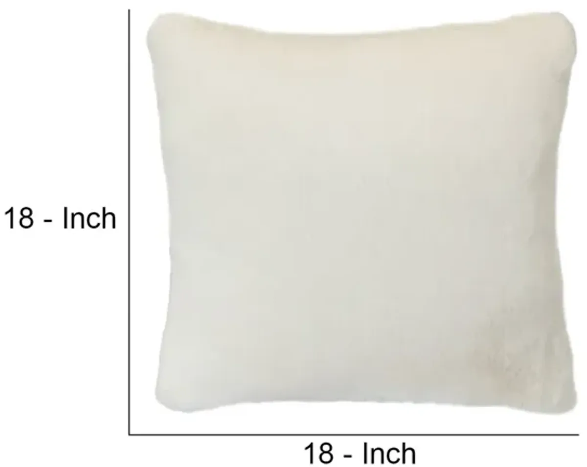 Faux Fur Pillow with Removable Cover and Zipper Closure, Set of 2, White-Benzara