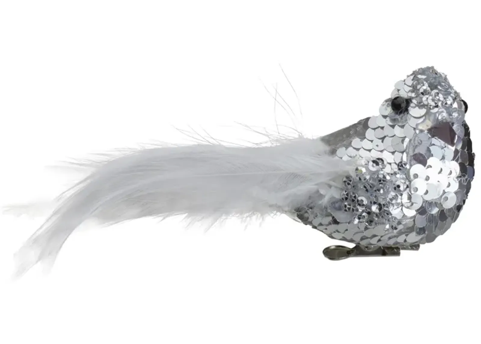 6" Silver Sequin Clip On Bird Christmas Ornament