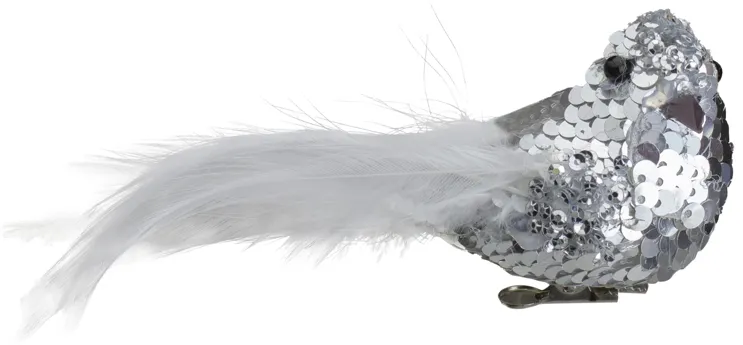 6" Silver Sequin Clip On Bird Christmas Ornament