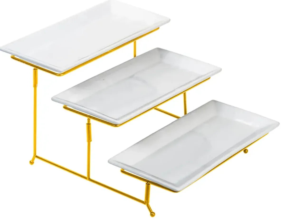 3-Tier Classic Ceramic Rectangular Serving Platter