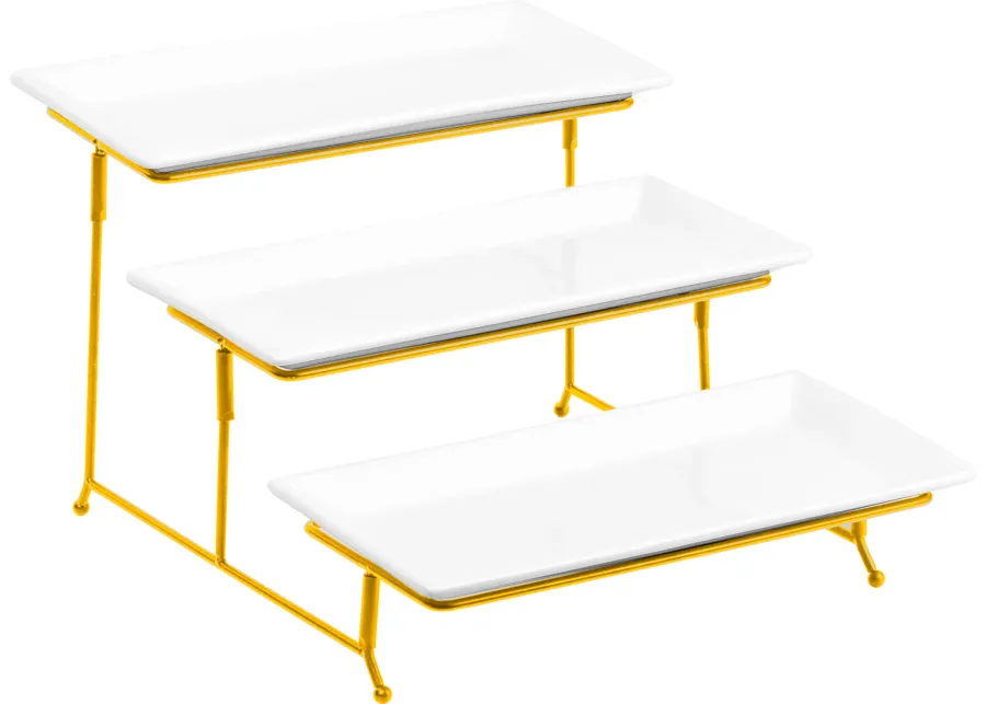 3-Tier Classic Ceramic Rectangular Serving Platter