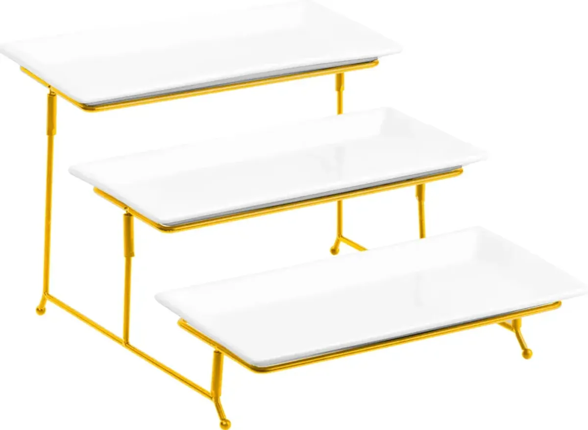 3-Tier Classic Ceramic Rectangular Serving Platter