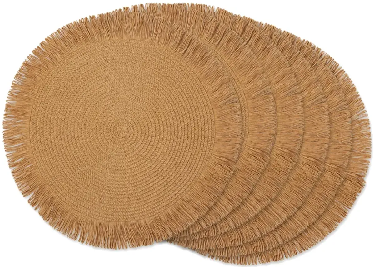 Set of 6 Brown Decorative Woven Round Placemats  15"