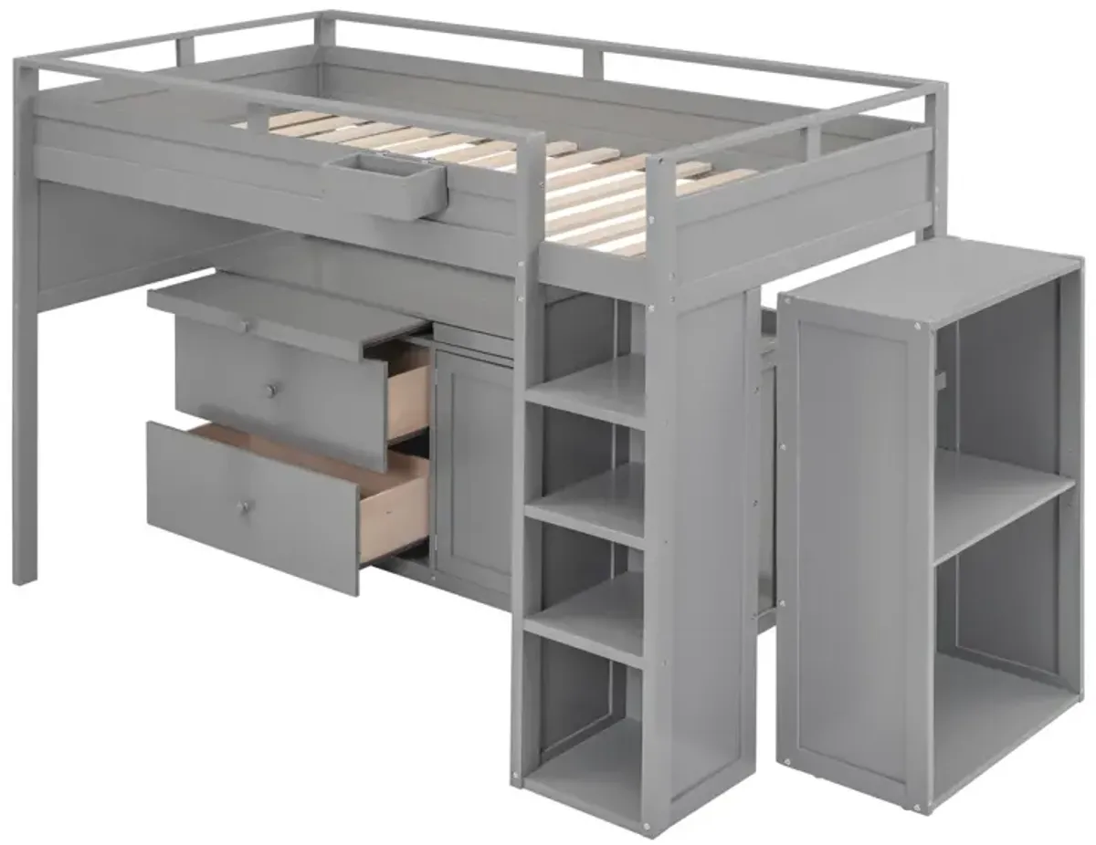 Loft Bed With Rolling Cabinet And Desk