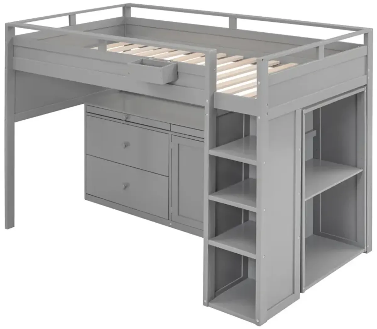 Loft Bed With Rolling Cabinet And Desk