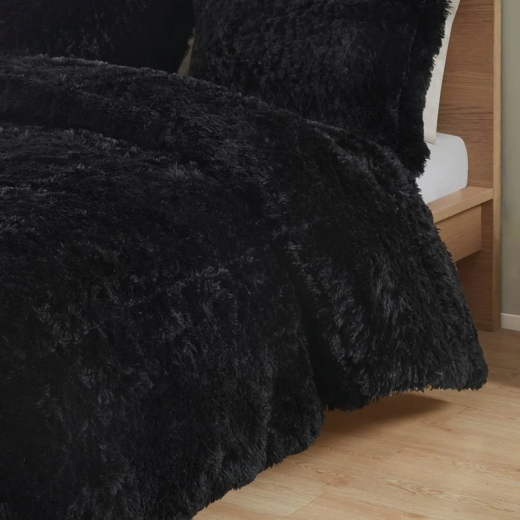 Hivvago Twin/Twin XL Black Soft Sherpa Faux Fur 2 Piece Comforter Set with Shams