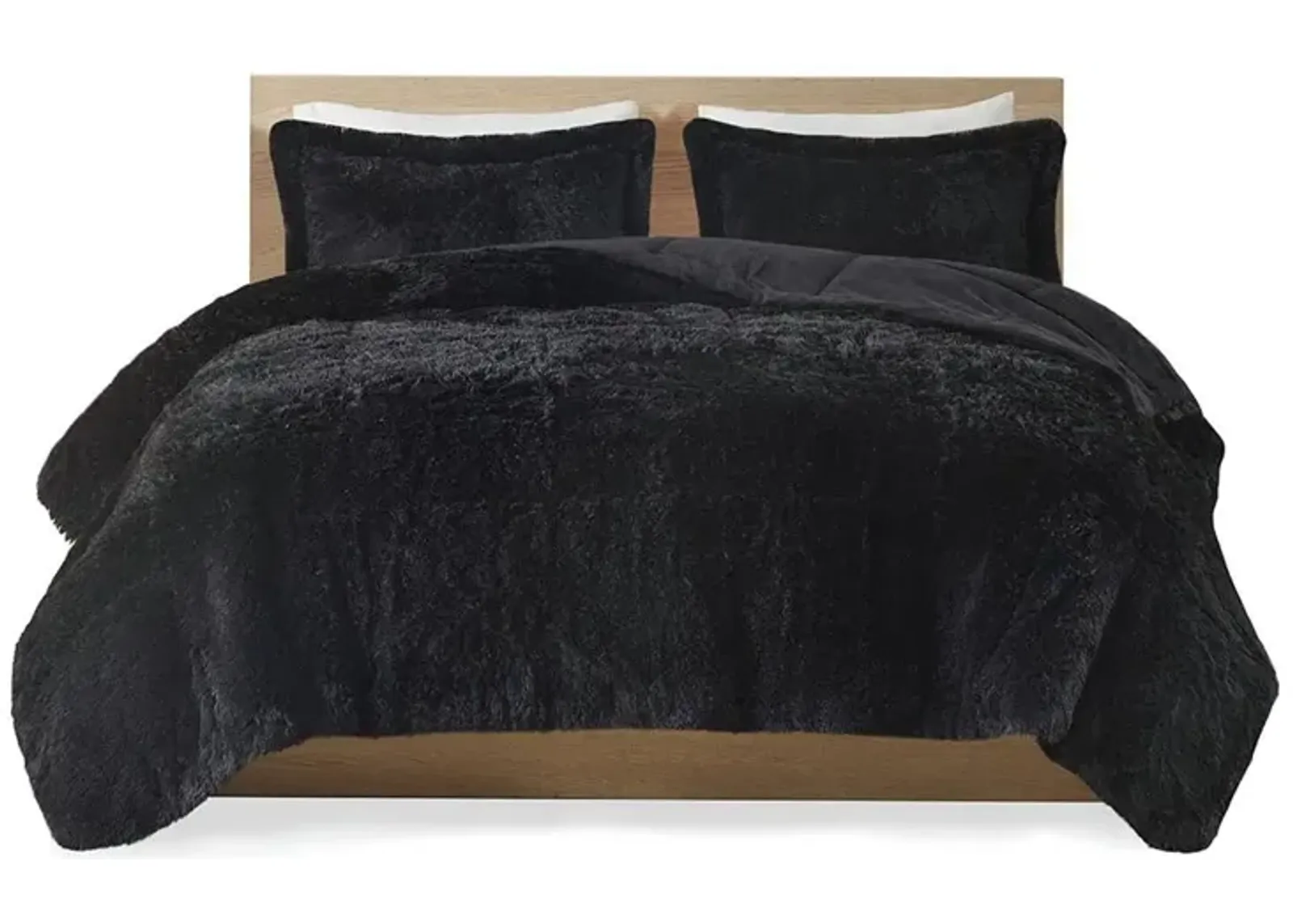 Hivvago Twin/Twin XL Black Soft Sherpa Faux Fur 2 Piece Comforter Set with Shams