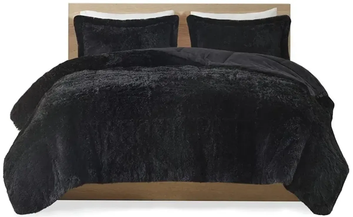 Hivvago Twin/Twin XL Black Soft Sherpa Faux Fur 2 Piece Comforter Set with Shams