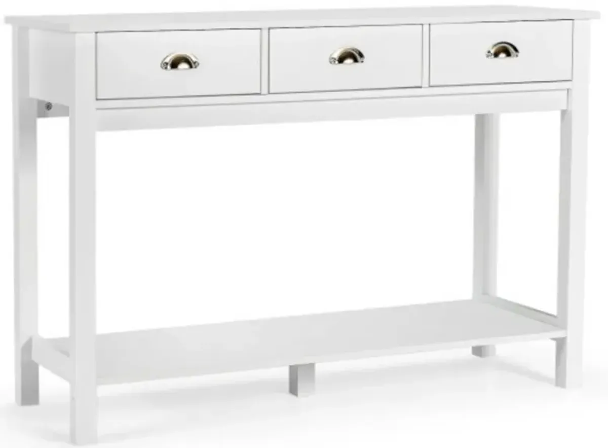 Modern Tall Entryway Table with 3 Drawers and 2 Tier Storage Shelves for Hallway and Living Room