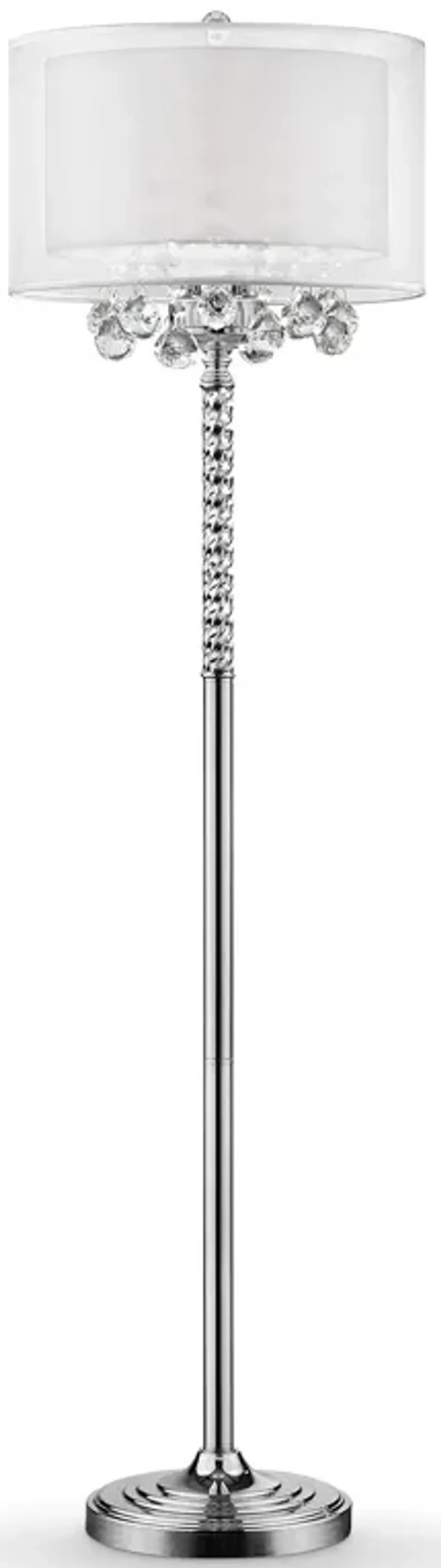 Hivvago 63" Silver Three Light Candelabra Floor Lamp With White Fabric Drum Shade