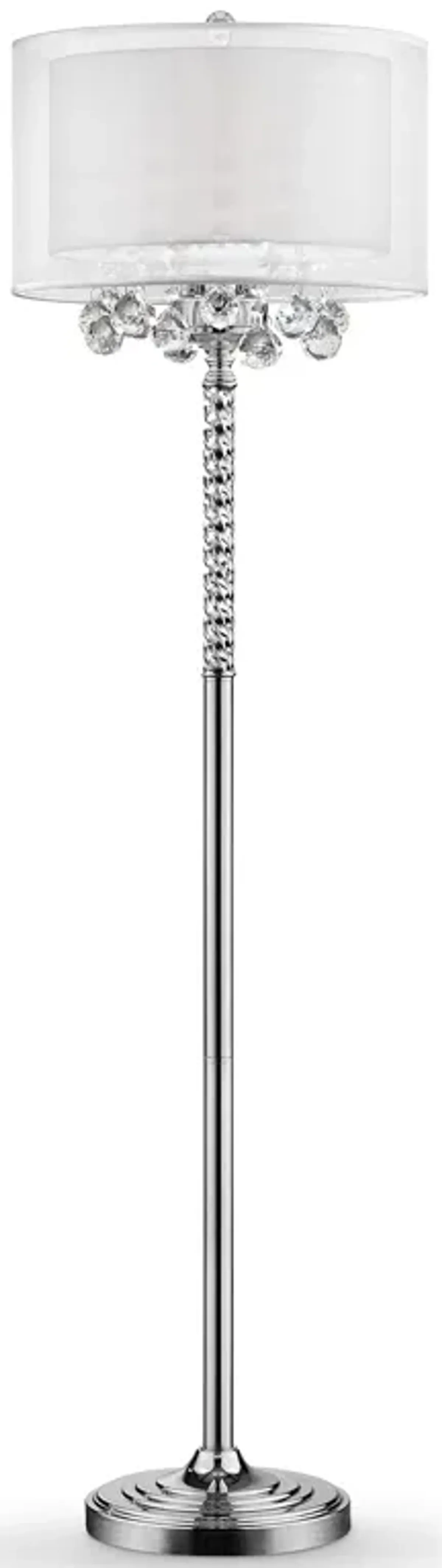 Hivvago 63" Silver Three Light Candelabra Floor Lamp With White Fabric Drum Shade