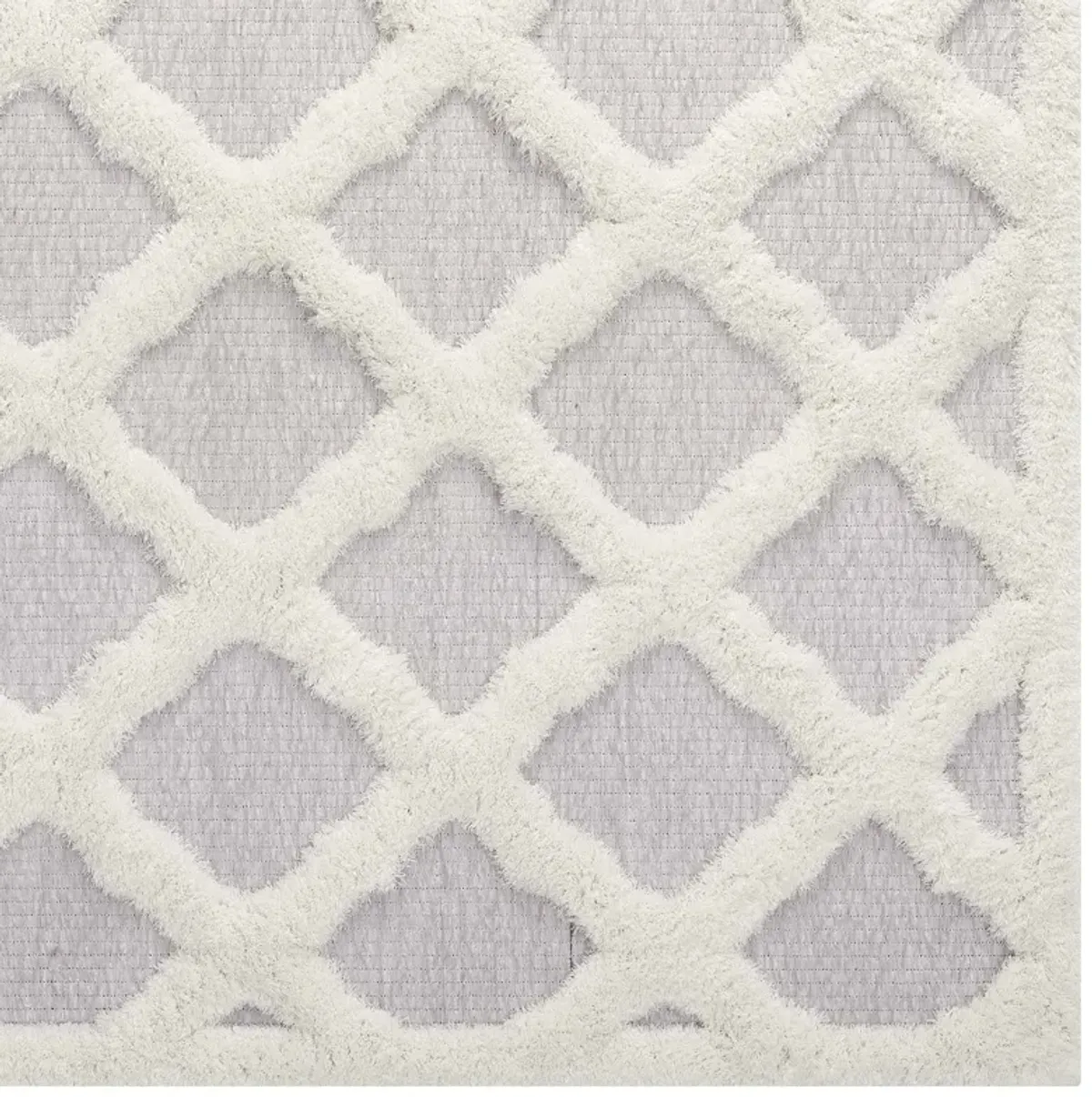 Whimsical Regale Abstract Moroccan Trellis 5x8 Shag Area Rug - Ivory and Light Gray