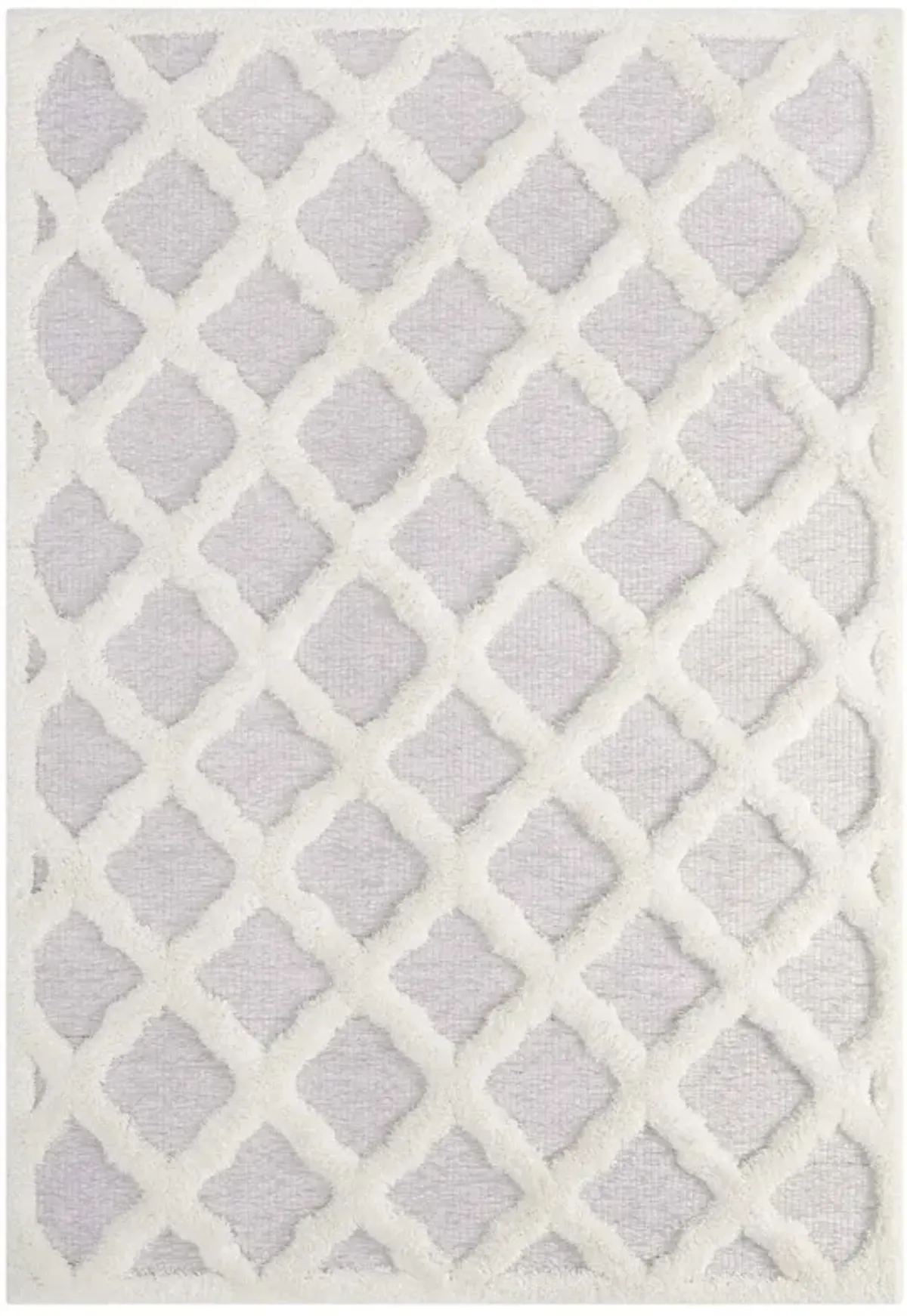 Whimsical Regale Abstract Moroccan Trellis 5x8 Shag Area Rug - Ivory and Light Gray