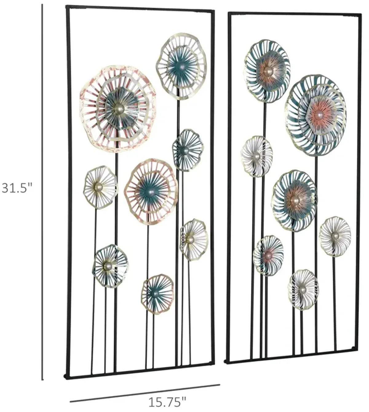 Blue/Silver/Gold Decor: 3D Metal Wall Art Set with Modern Flower Design