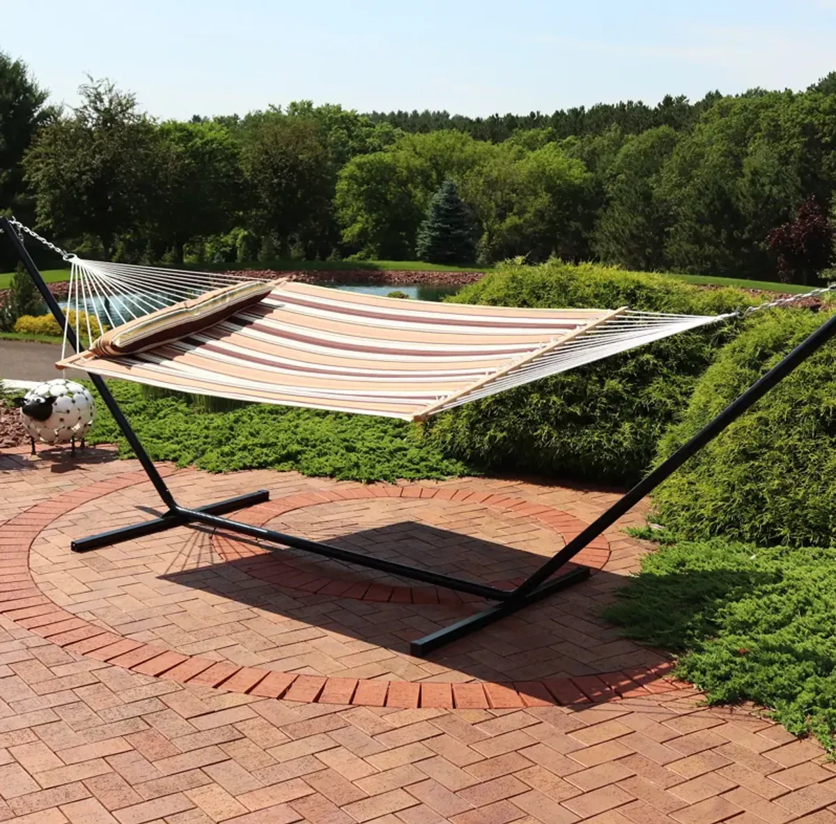 Sunnydaze Large Quilted Fabric Hammock with Steel Stand and Pillow